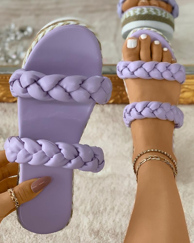 

Braided Double Band Woven Flax Slipper, Purple