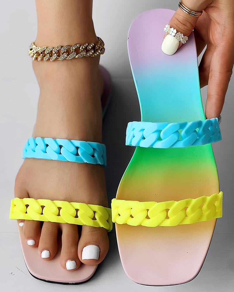 

Ombre Chain Strap Casual Slippers, Blue&yellow