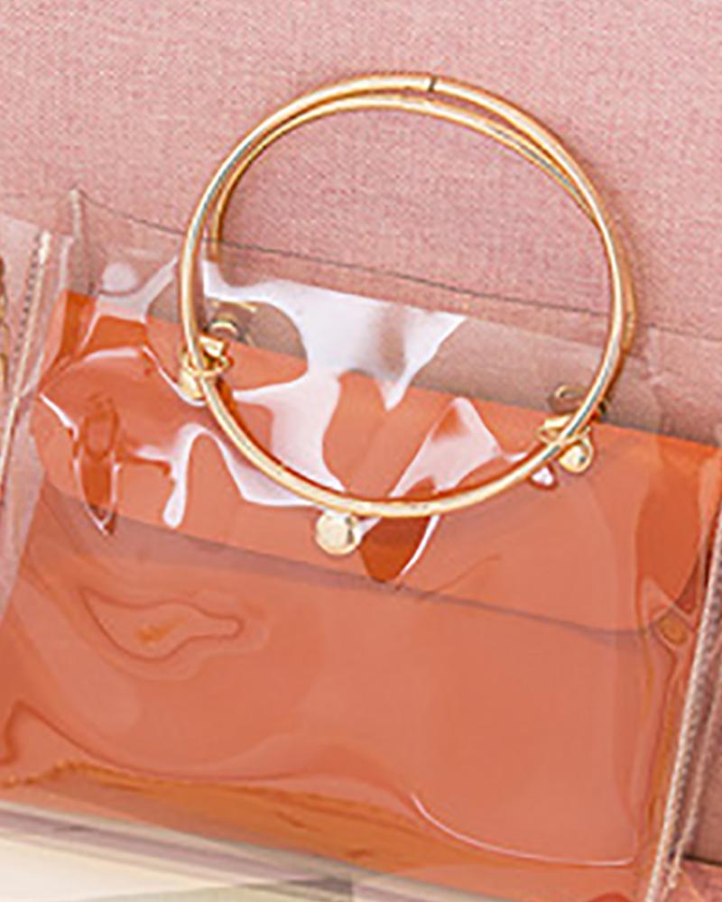 

Clear Square Satchel Bag With Inner Pouch, Orange