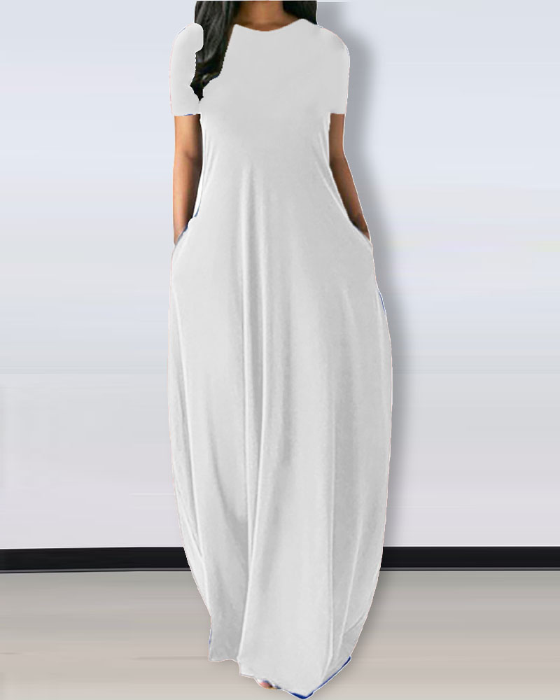 

Short Sleeve Pocket Detail Casual Dress, White