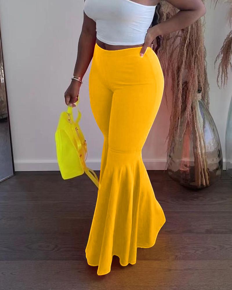 

High Waist Flared Leg Pants, Yellow