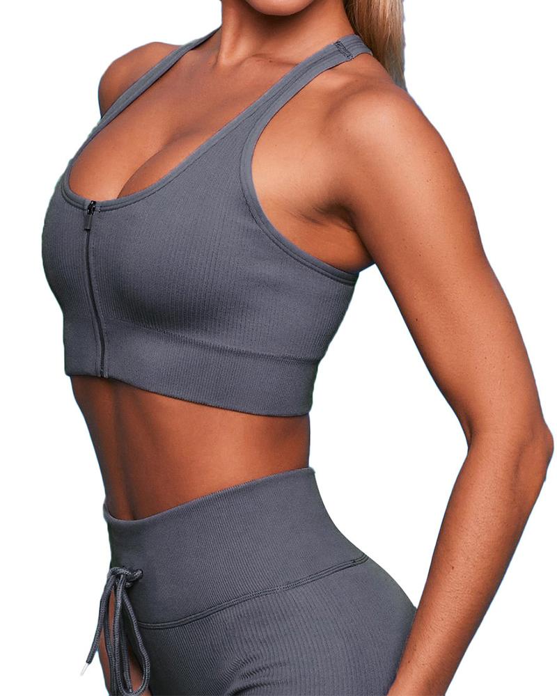 

Sleeveless Plain Zipper Skinny Active Tops, Gray