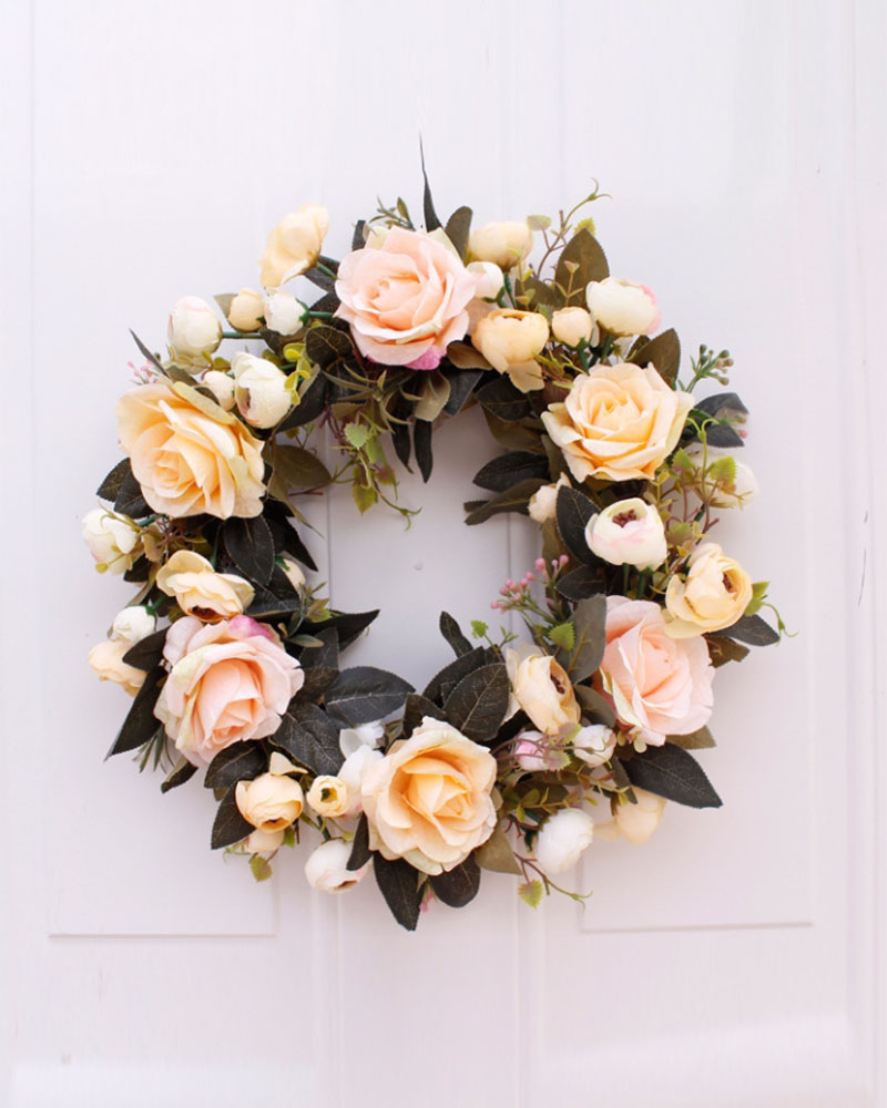

Rose Flowers Wreath Artificial Garland Wreath For Front Door Wedding Christmas Party Wall Window Decoration, Yellow