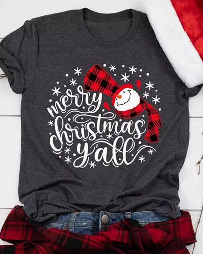 

Christmas Snowman Letter Print Casual T-shirt, Dark grey