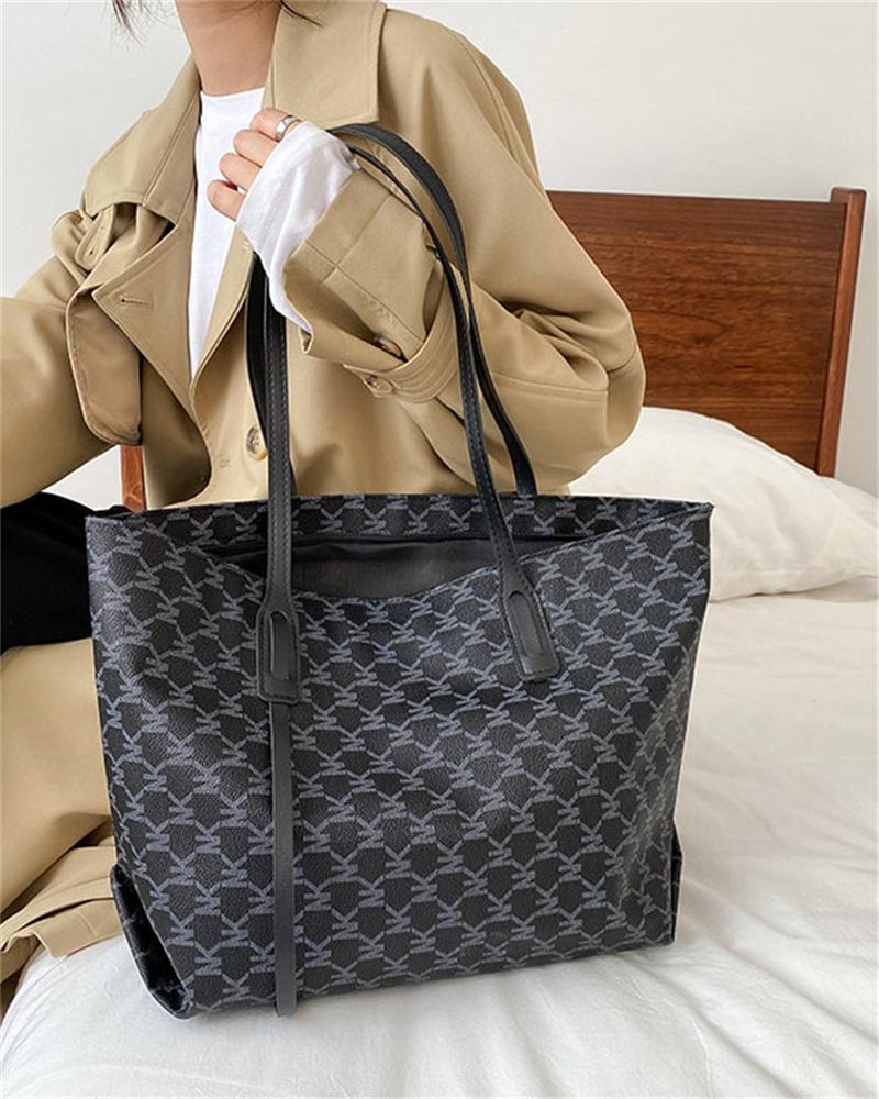

Letter Pattern Large Capacity Tote Bag, Black