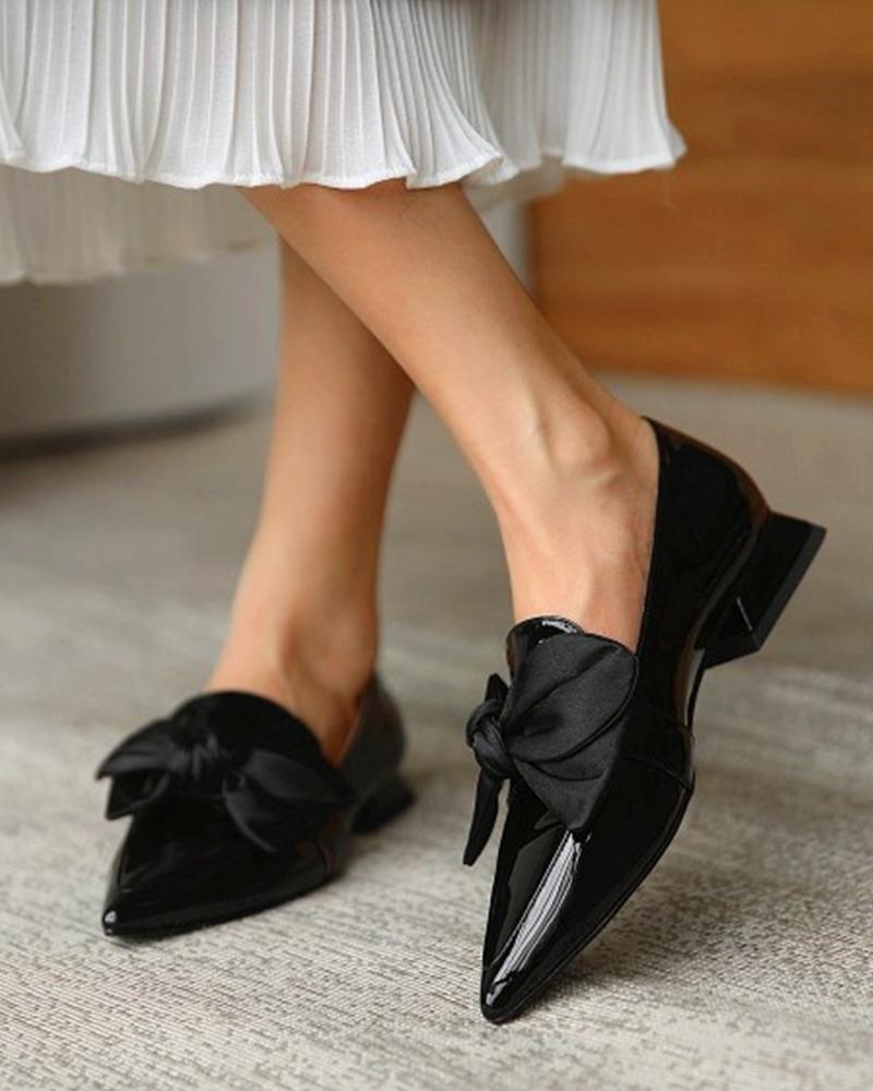 

Bowknot Pointed Loafers Slip-on, Black