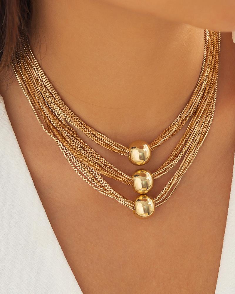 

1pcs Golden Ball Multi-layer Chain Necklace, Gold