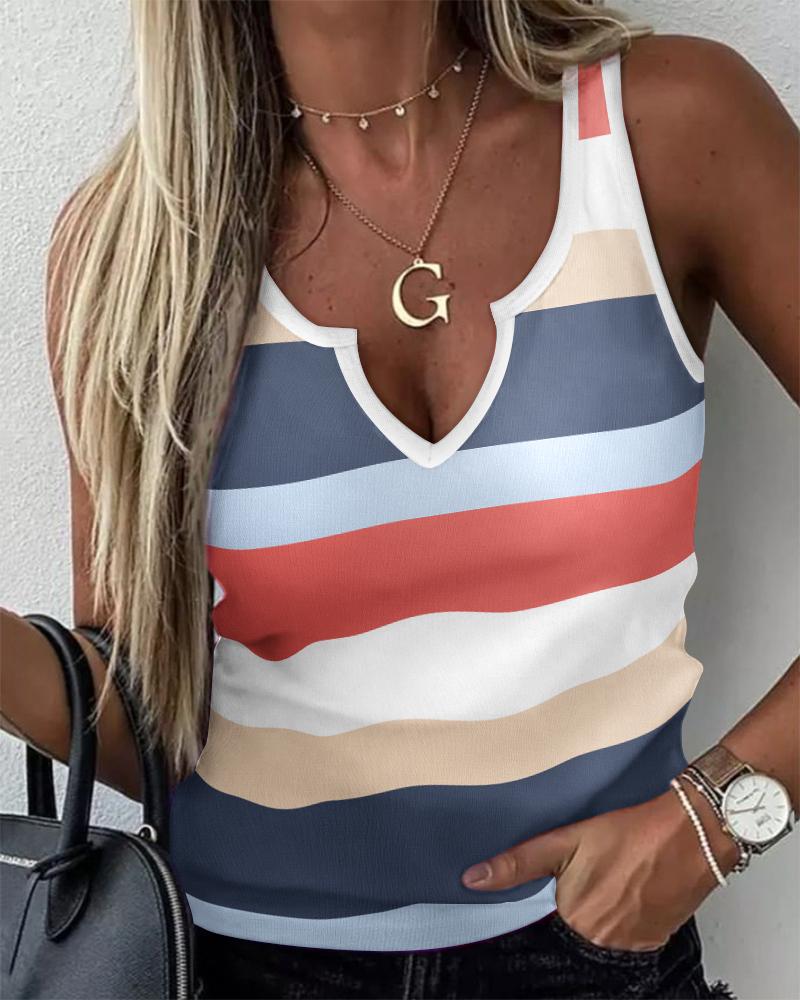 

Colorblock Striped Print Notch Neck Tank Top, Multicolor