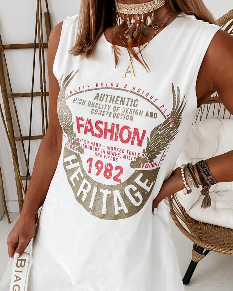 

Letter Print Casual Tank Dress, White