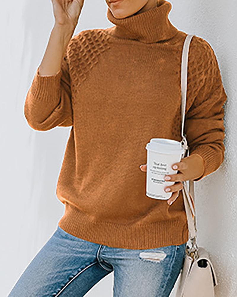 

High Neck Long Sleeve Casual Sweater, Brown