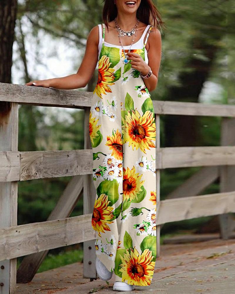 

Sunflower Print Wide Leg Cami Jumpsuit, Yellow