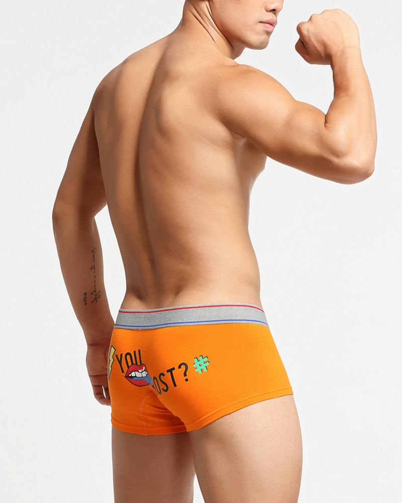 

Color Block Splicing Lip & Letter Print Low Waist Skinny Underpants, Orange