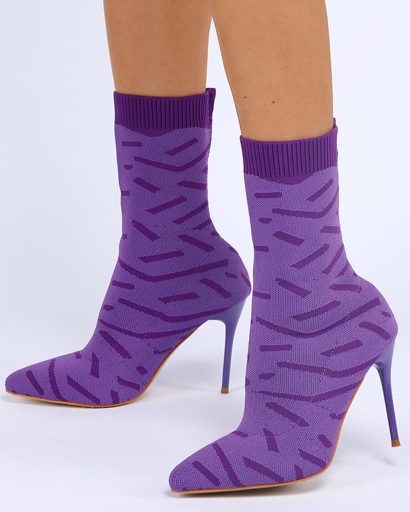 

Abstract Print Stiletto Heel Ankle Boots, Purple