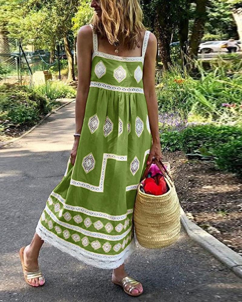 

Boho Wide Strap Cami Maxi Dress, Green