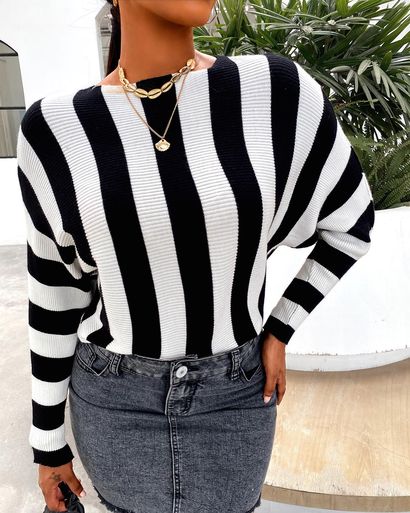 

Colorblock Long Sleeve Casual Sweater, Black&white