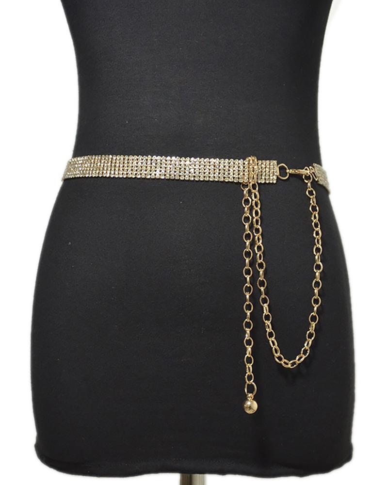 

Studded Chain Decor Belt, Gold