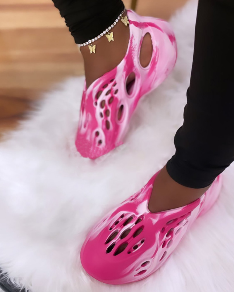 

Colorblock Hollow Out Clog Sandals, Pink