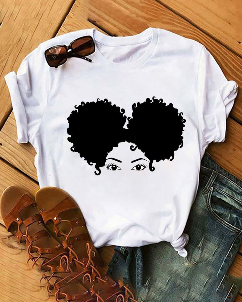 

Figure Print Short Sleeve Crew Neck Casual T-shirt, White