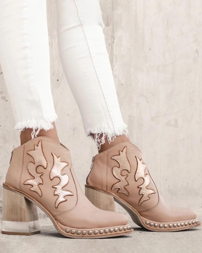 

Studded Vintage Chunky Boots, Apricot
