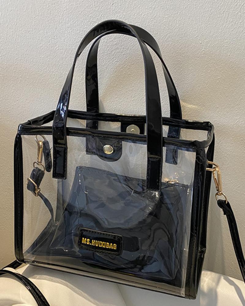 

Clear Large Capacity Shoulder Handbag With Inner Pouch, Black