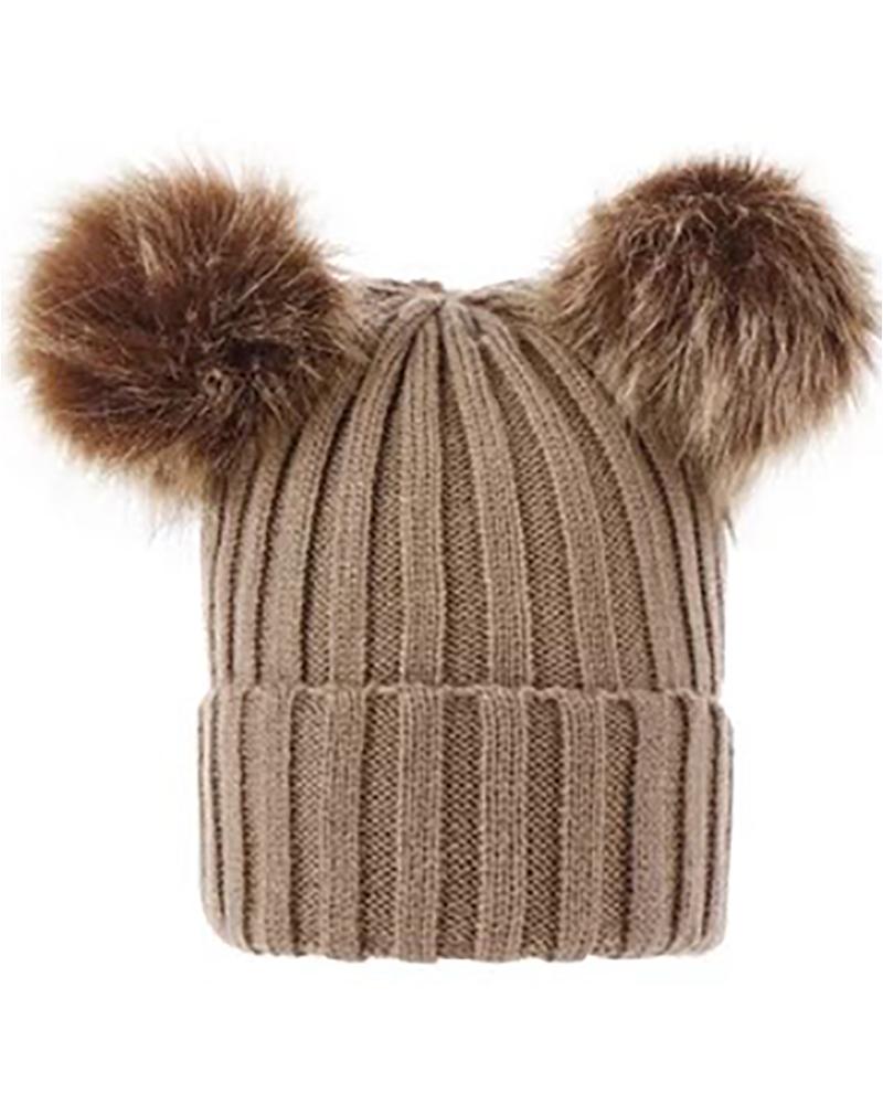 

Double Pom Pom Decor Knit Cuffed Beanie For Adult, Khaki