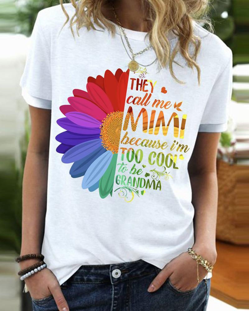 

Independence Day Rainbow Sunflower Slogan Print T-shirt, White