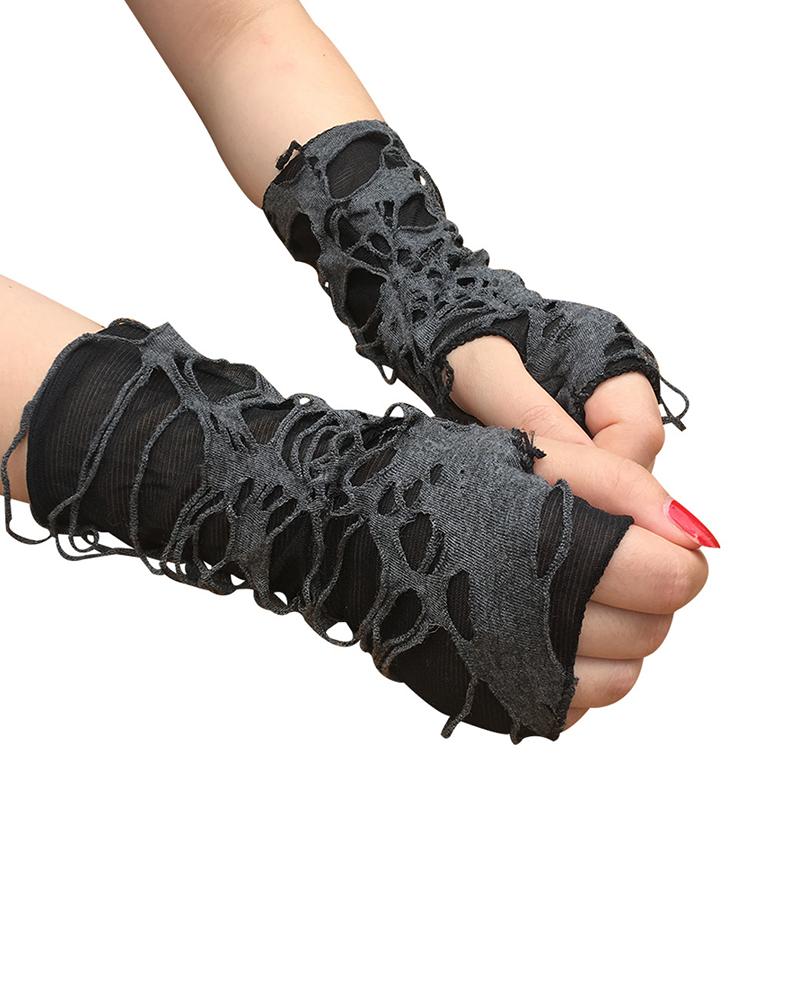 

Halloween Punk Cutout Design Fingerless Gloves, Black