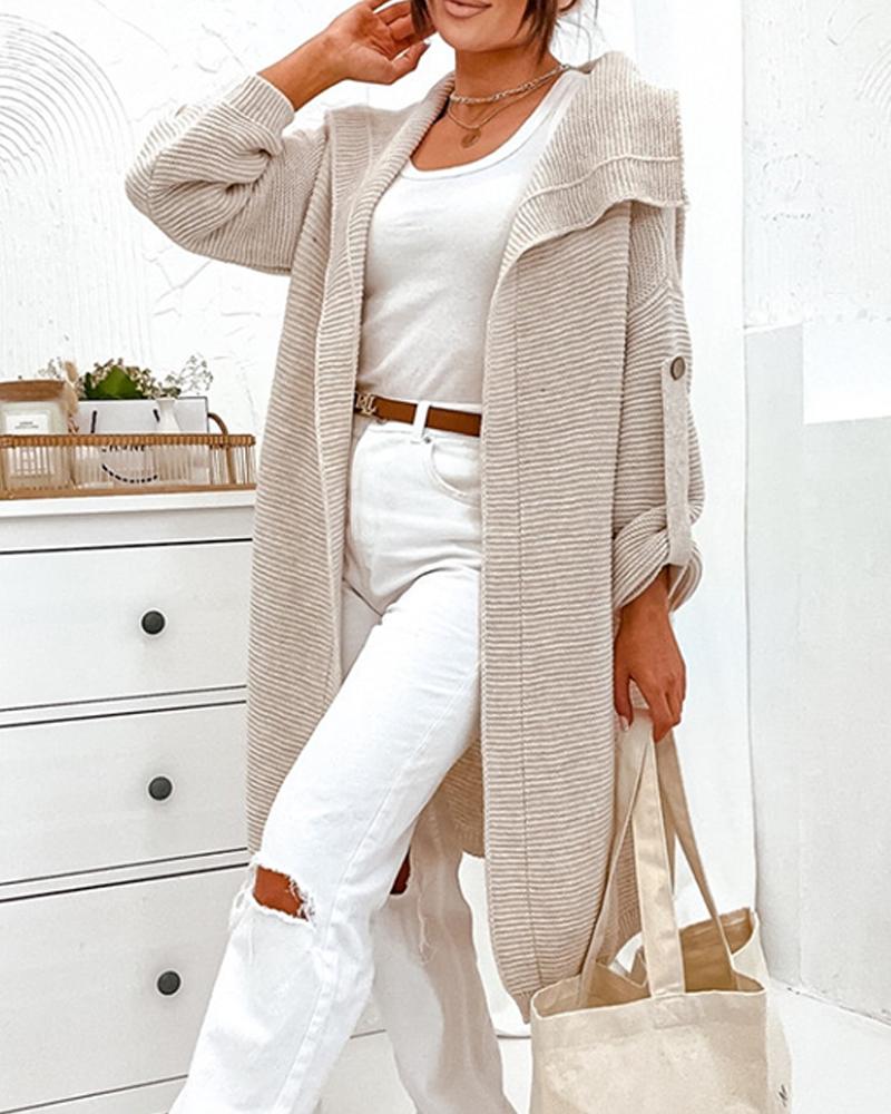 

Open Front Roll Up Sleeve Knit Longline Cardigan, Apricot