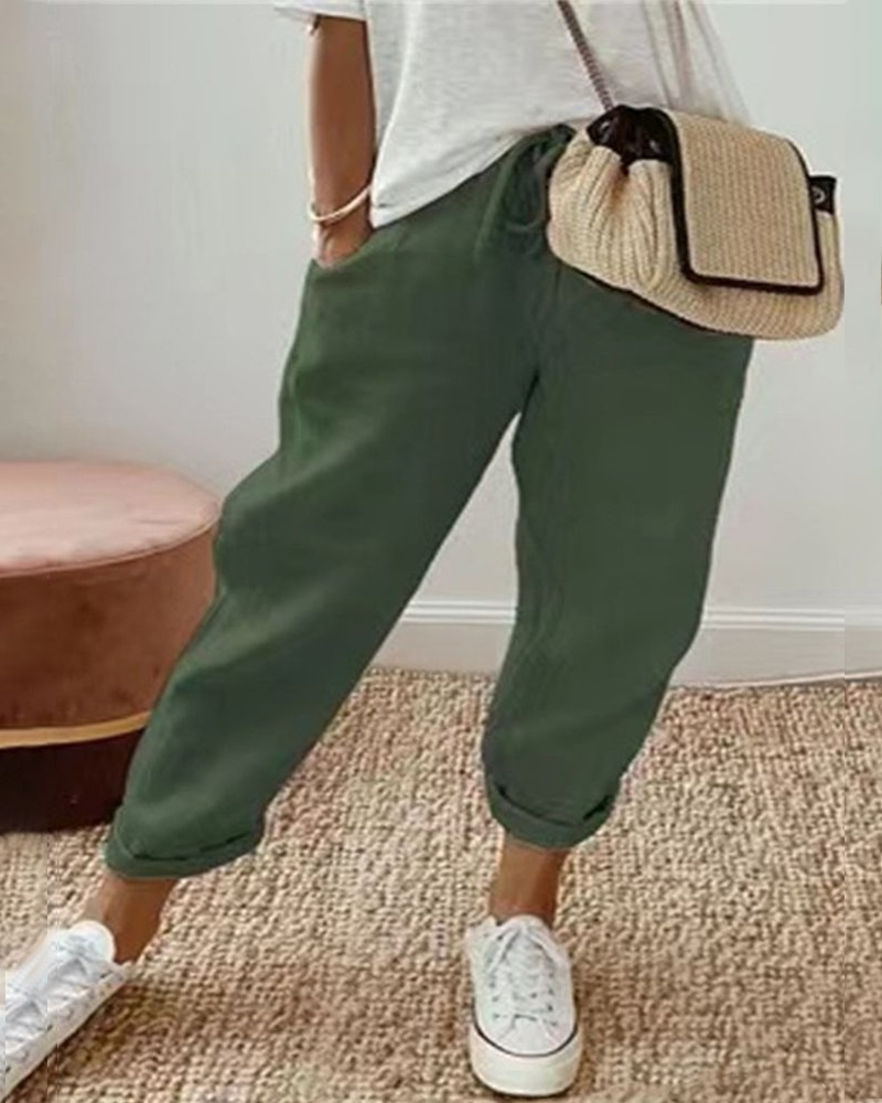 

Pocket Design Drawstring Pants, Green