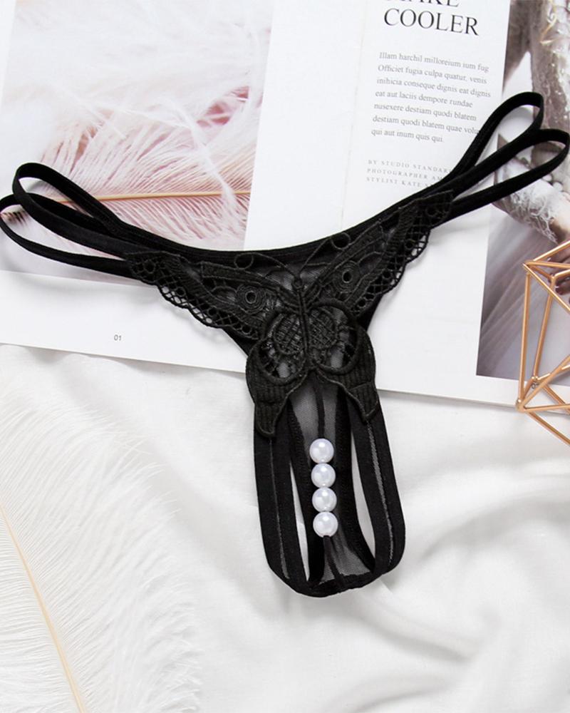 

Sexy Skinny Butterfly Pattern Embroidery Low Waist Panties, Black