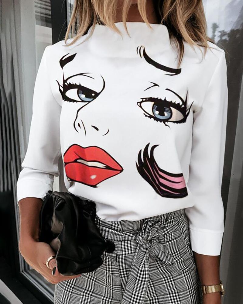 

Figure Print Long Sleeve Casual Top, Style2