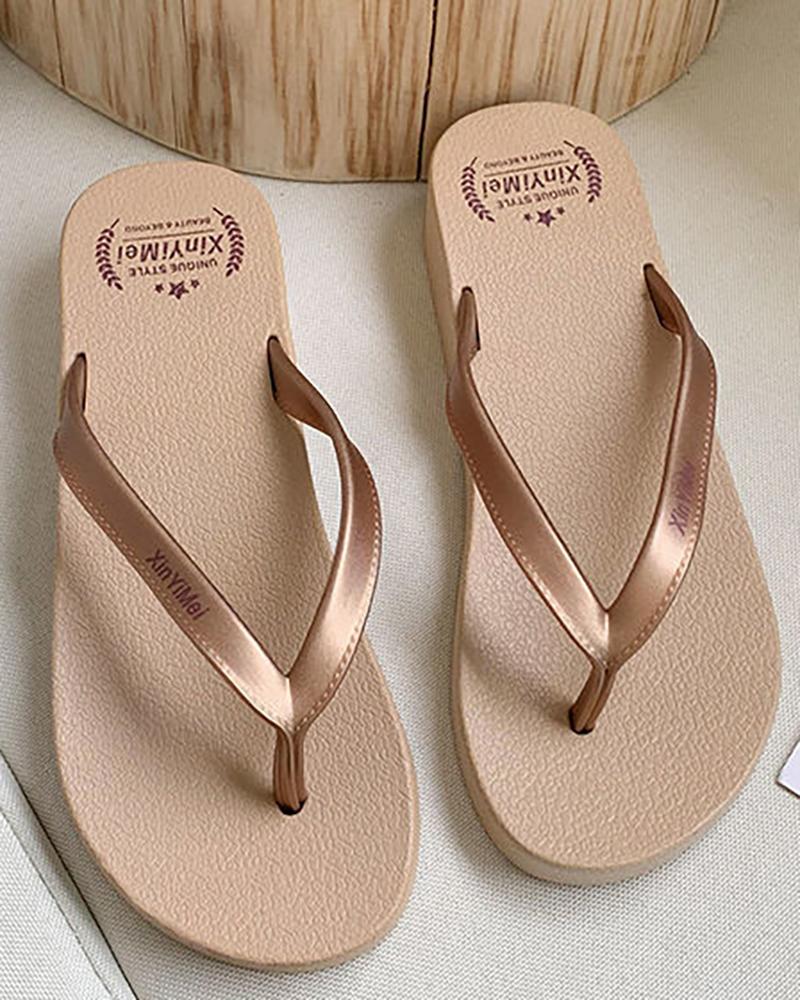 

Toe Post Non Slip Beach Wedge Flip Flops, Khaki