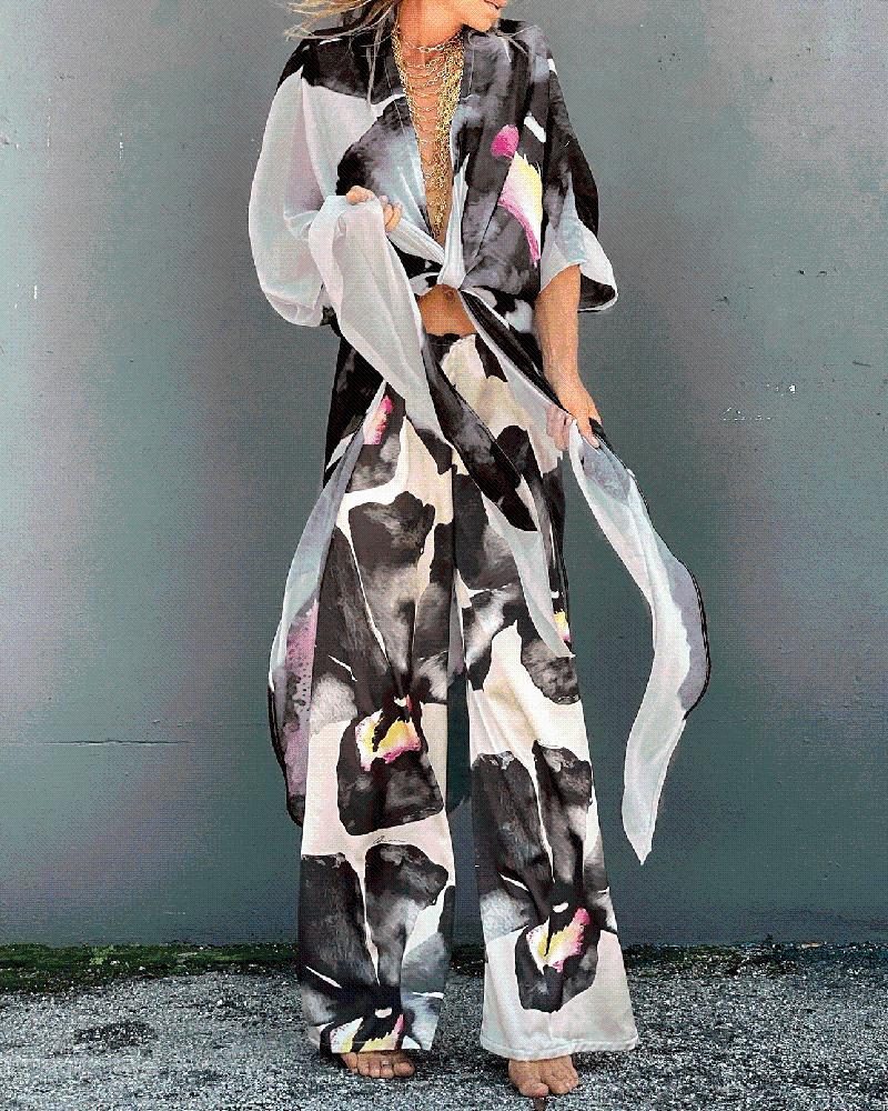 

Open Front Printed Long Sleeve Cover Up, Style3