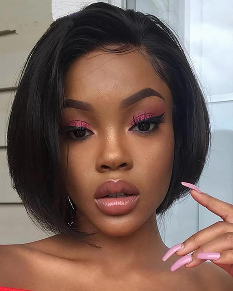 

Synthetic Hair Wig Bob Asymmetrical Style Straight Black Hair Wig