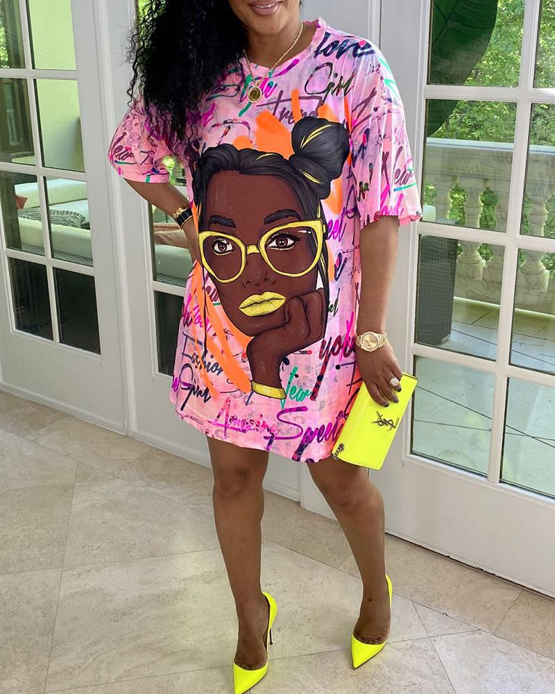 

Graphic Letter Print Half Sleeve T-shirt Dress, Pink