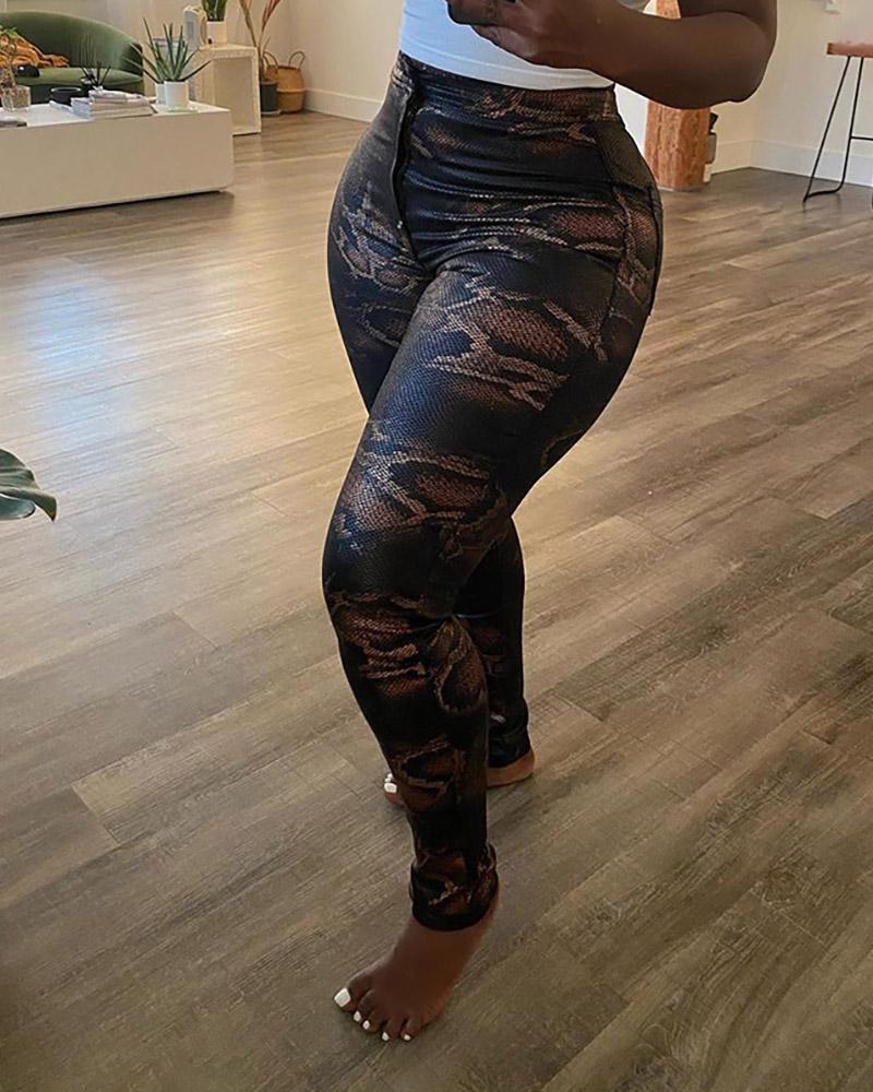 

Snakeskin Print High Waist Skinny Pants