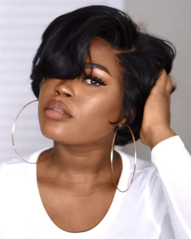 

Short Pixie Cut Wig African American Women Hair Wig Natural Looking Synthetic Layered Pixie Wigs, Black