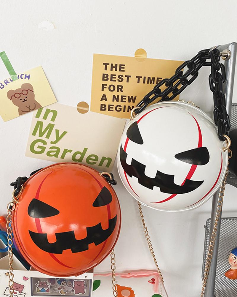 

Halloween Devil Pumpkin Round-Shaped Funny Crossbody Shoulder Bag, Orange