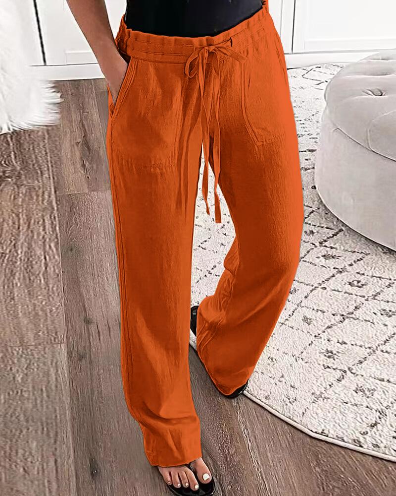 

Drawstring Pocket Design Casual Pants, Orange