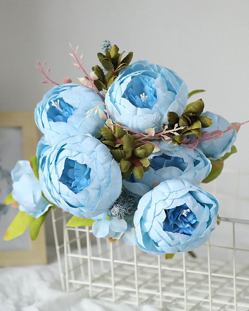 

Fake Flowers Vintage Artificial Peony Silk Flowers Wedding Home Decoration, Blue