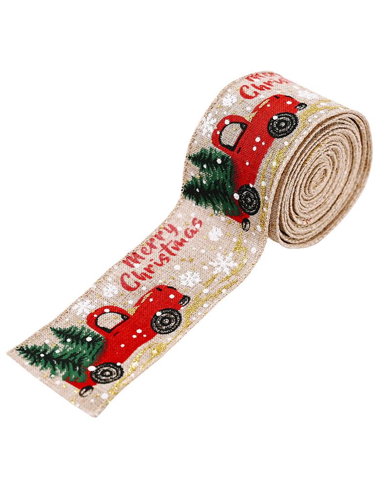 

1Roll 16FT Christmas Ribbon Vintage Christmas Tree Burlap Ribbon Gift Wrapping Supplies Christmas Party Craft Decoration, Style2