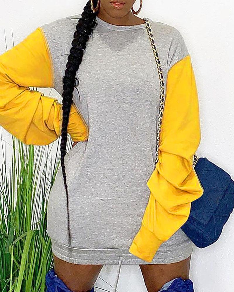 

Colorblock Long Sleeve Sweatshirt Dress, Gray