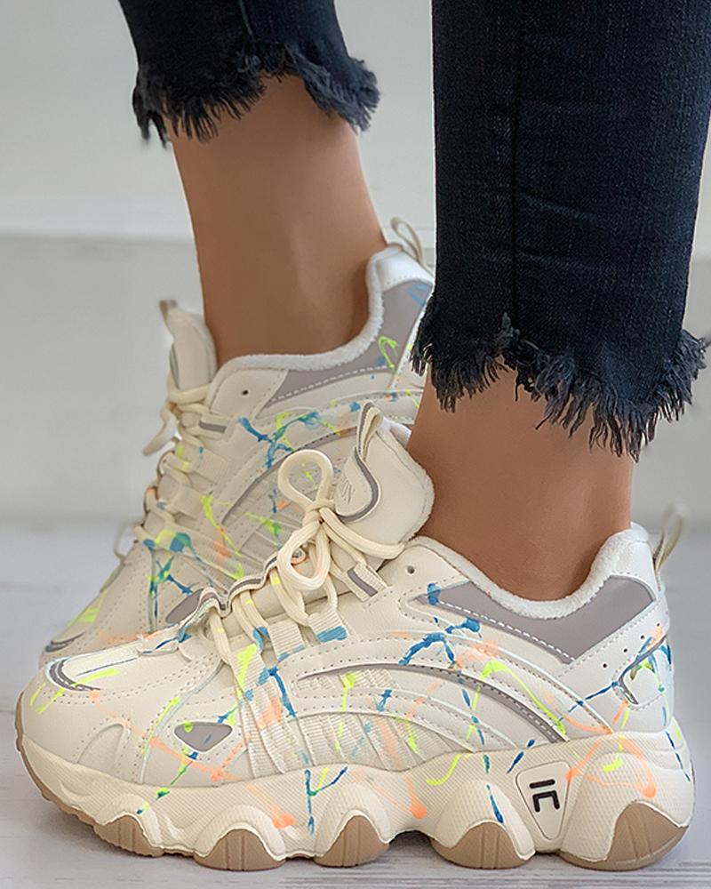 

Colorblock Lace-up Chunky Sneaker, Beige