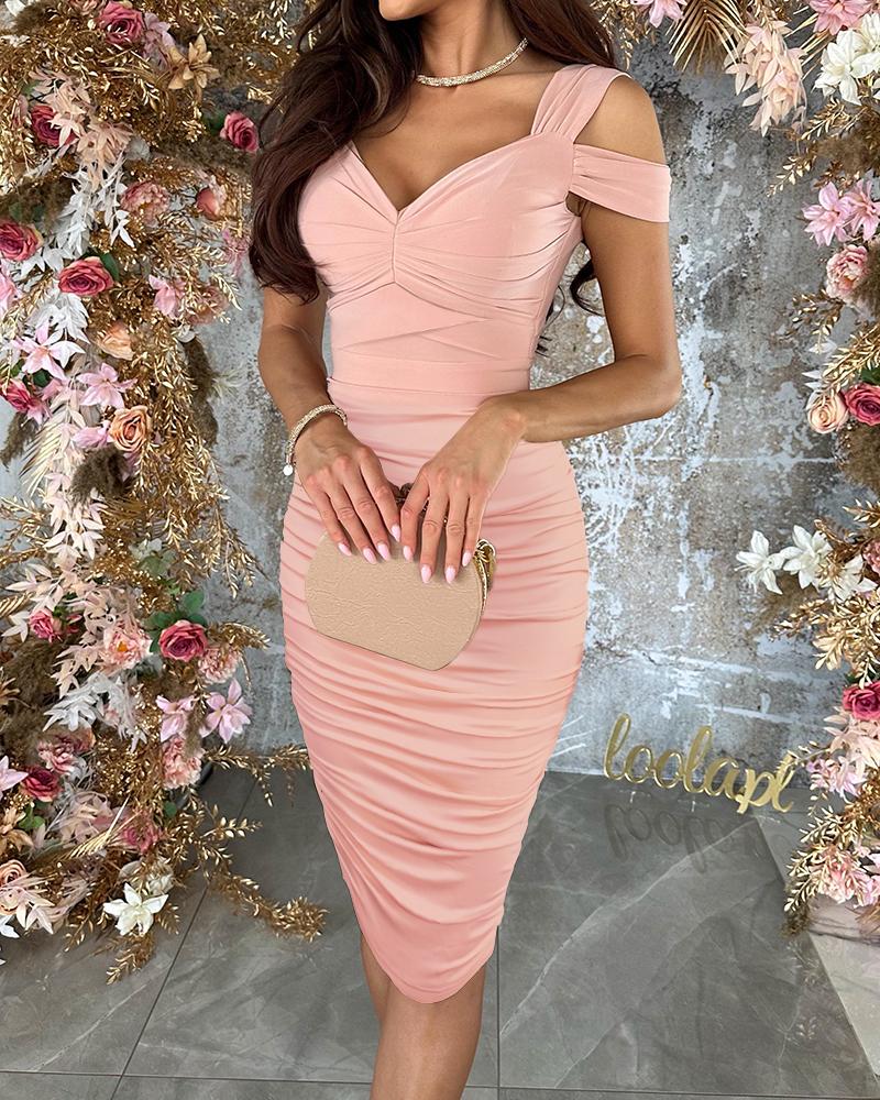

Cold Shoulder Ruched Party Dress, Pink