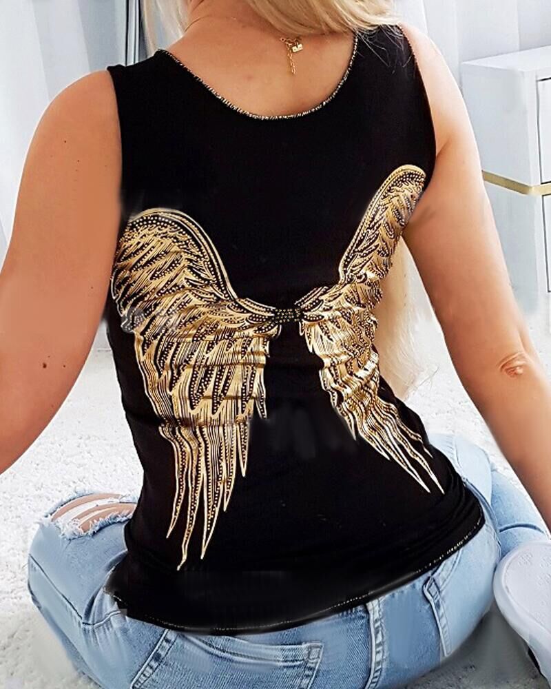 

Metallic Angel Wings Tank Top, Black