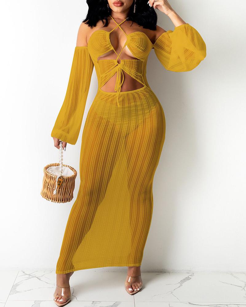 

Off Shoulder Lace Up Cutout Skinny Cover Up Dress, Yellow