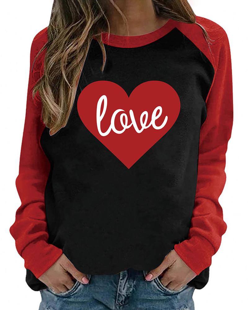 

Valentine' Day Heart Print Colorblock Long Sleeve Top, Style2