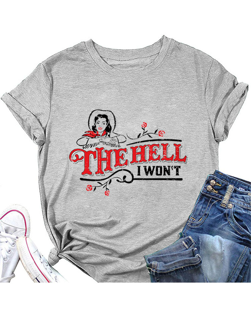 

Letter Figure Print Casual T-shirt, Gray