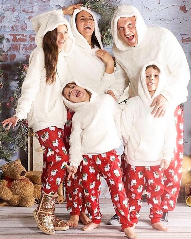 

Christmas Hooded Long Sleeve Pajama Set For Mom, White