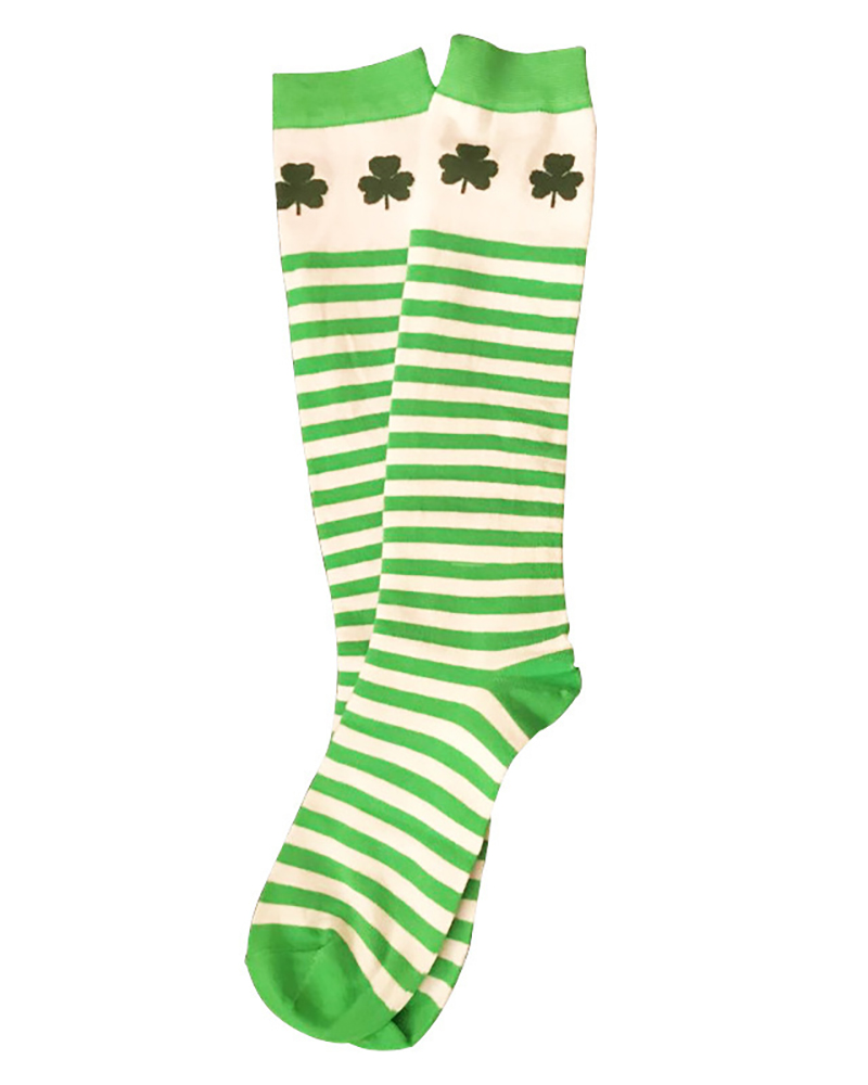 

St. Patrick's Day Striped Clover Print Long Socks, Style2